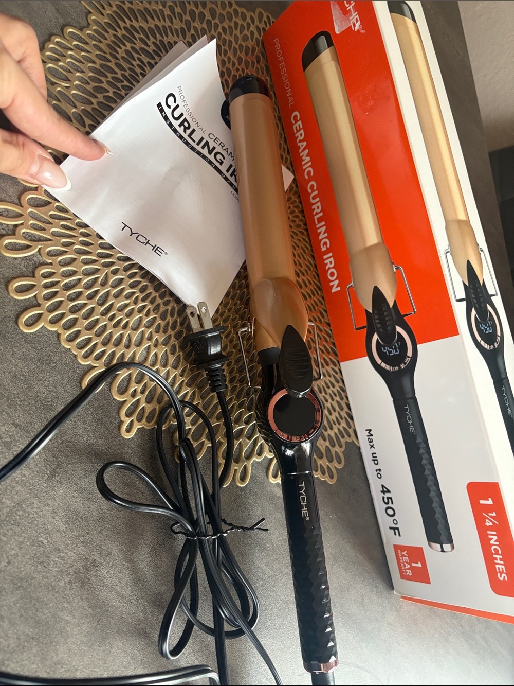 Tyche Curling Iron in Rose Gold and Black - 1¼" Ceramic Barrel